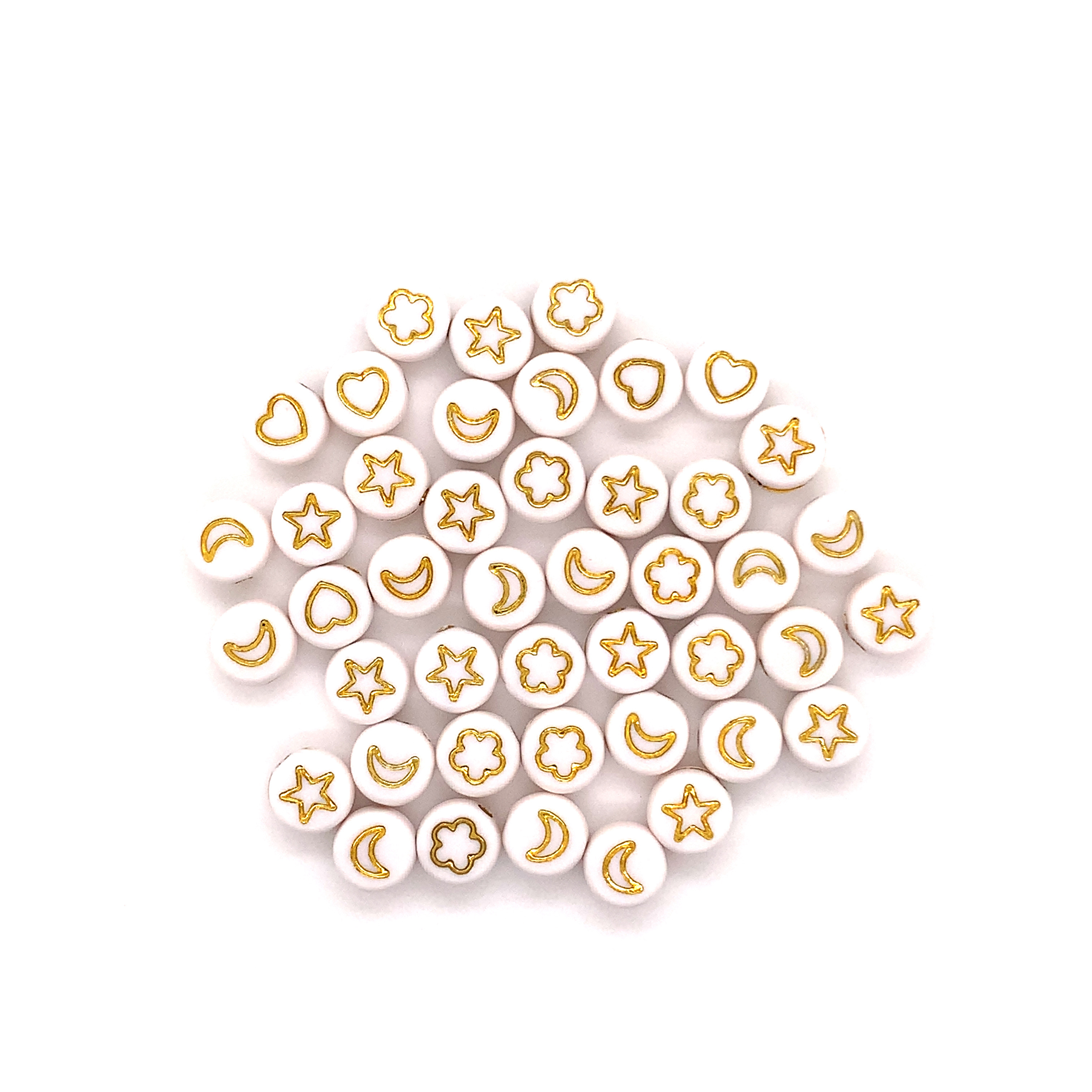 7mm Gold Celestial/Heart White Acrylic Beads