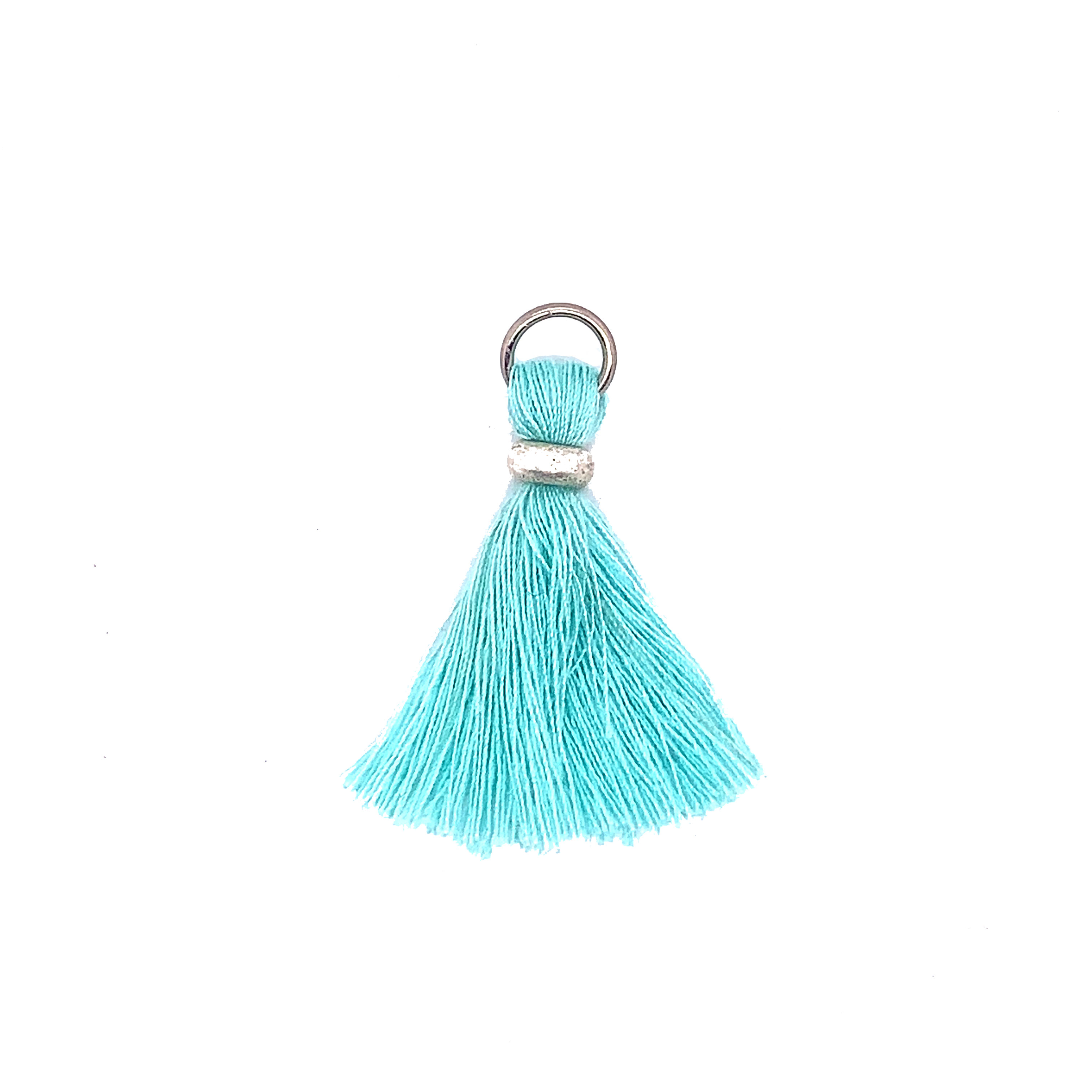 Arctic Teal Tassel with Silver Ring & Silver Jump Ring