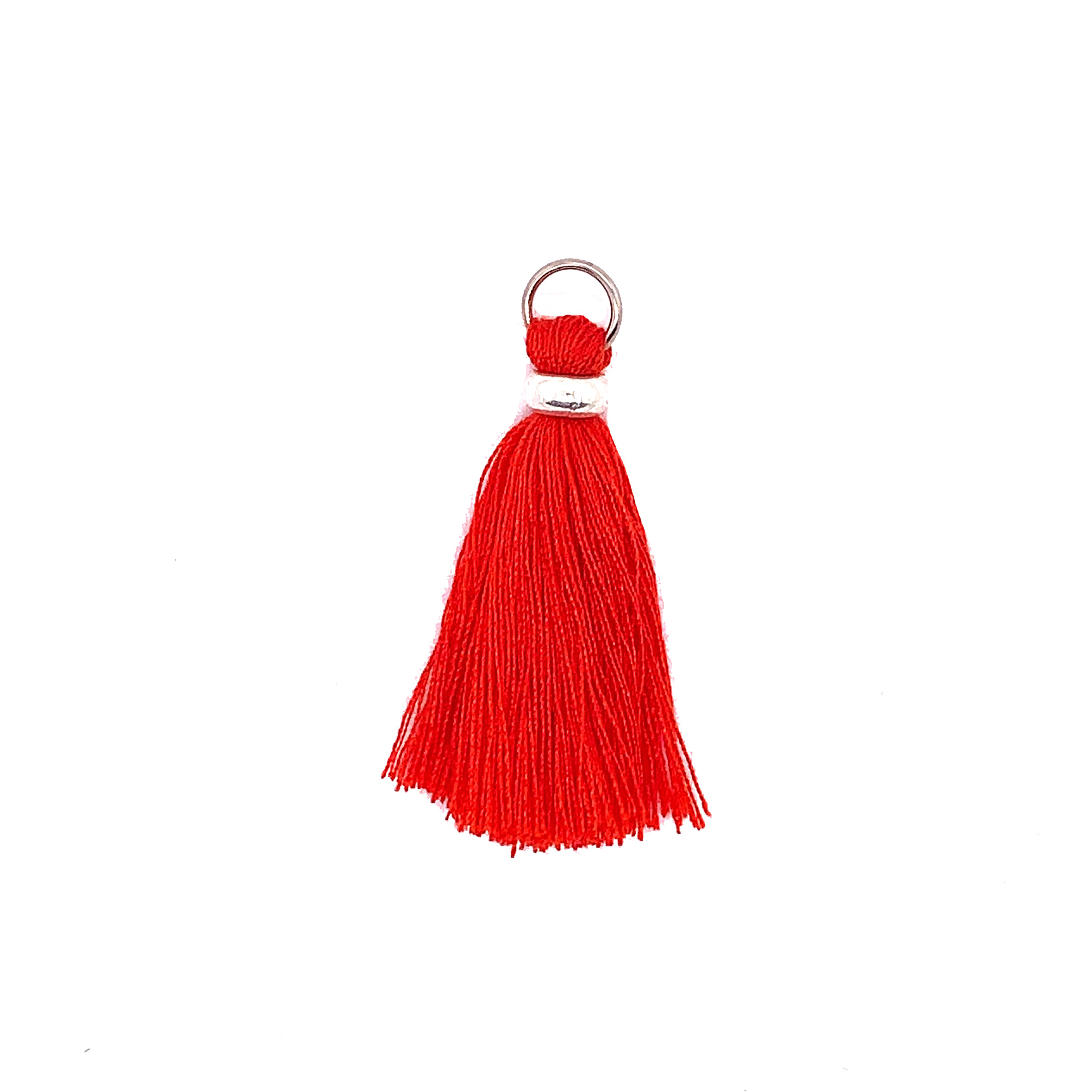 Red Tassel with Silver Ring & Silver Jump Ring