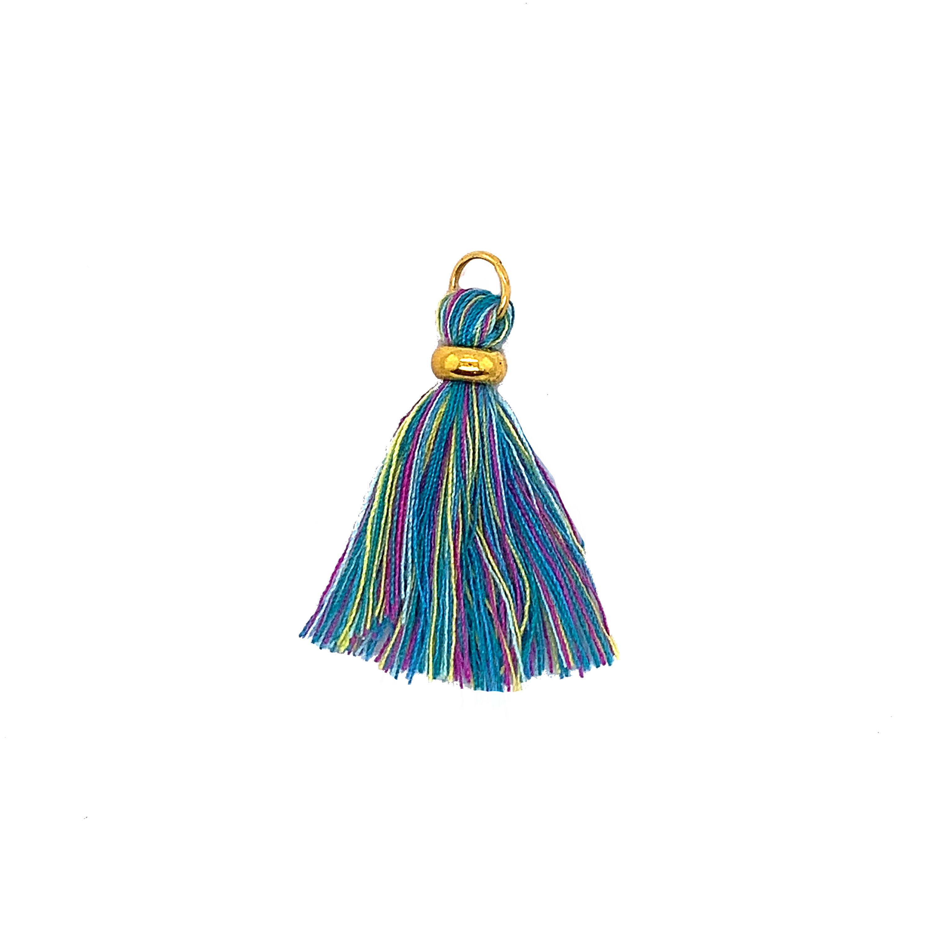 Multi Color Green/Blue Tassel with Gold Ring & Gold Jump Ring