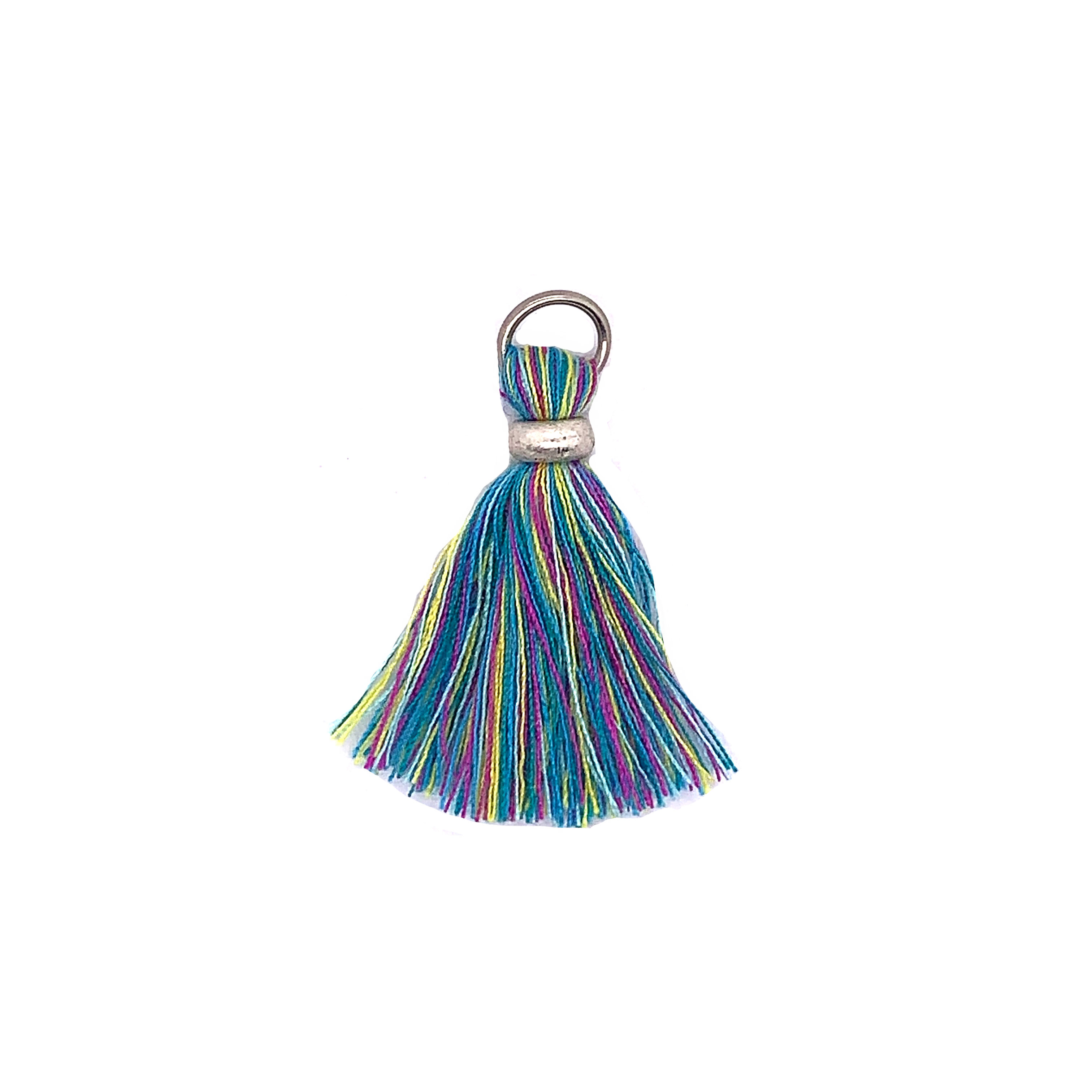 Multi Color Green/Blue Tassel with Silver Ring & Silver Jump Ring
