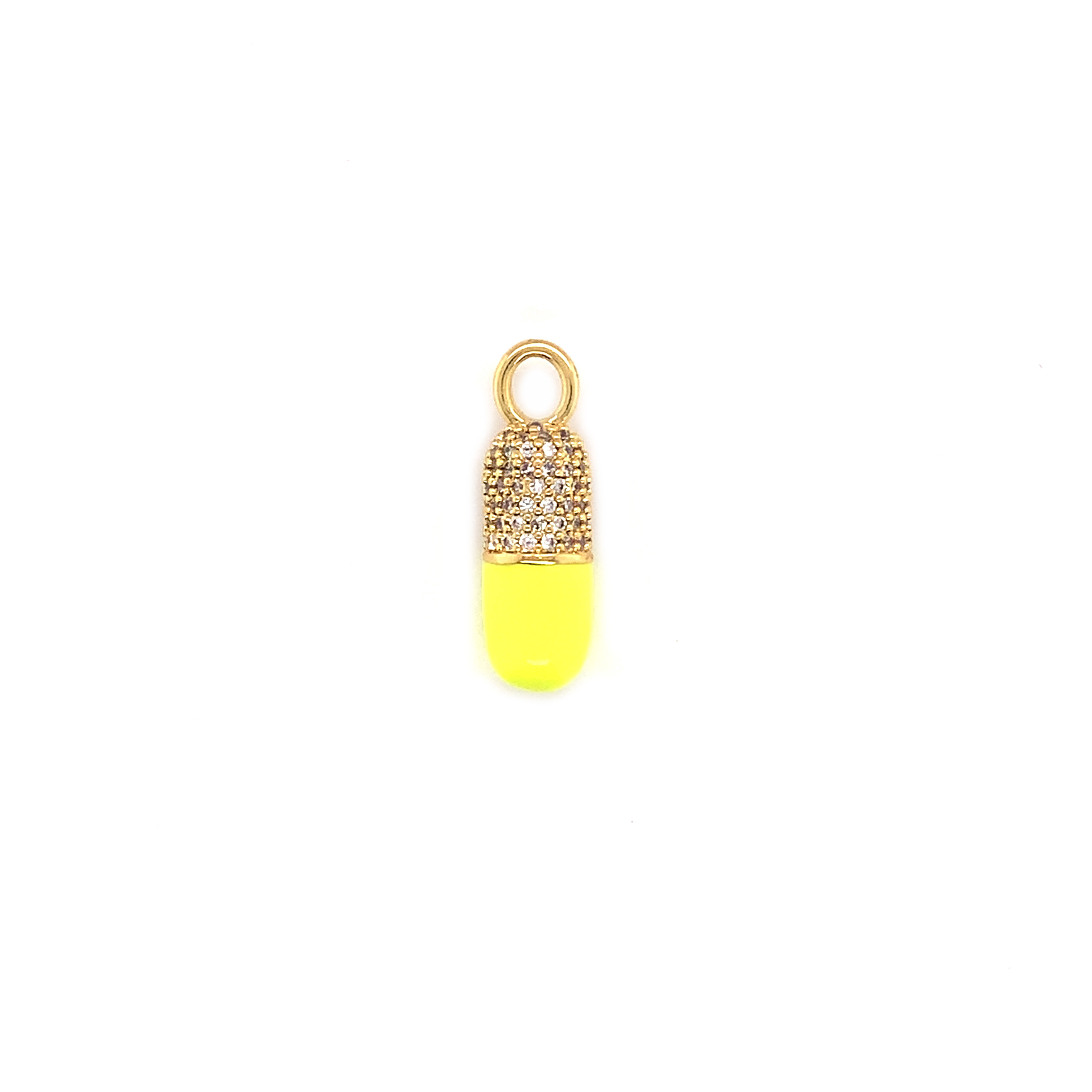 CZ Neon Yellow Enamel Pill Charm - Gold Plated