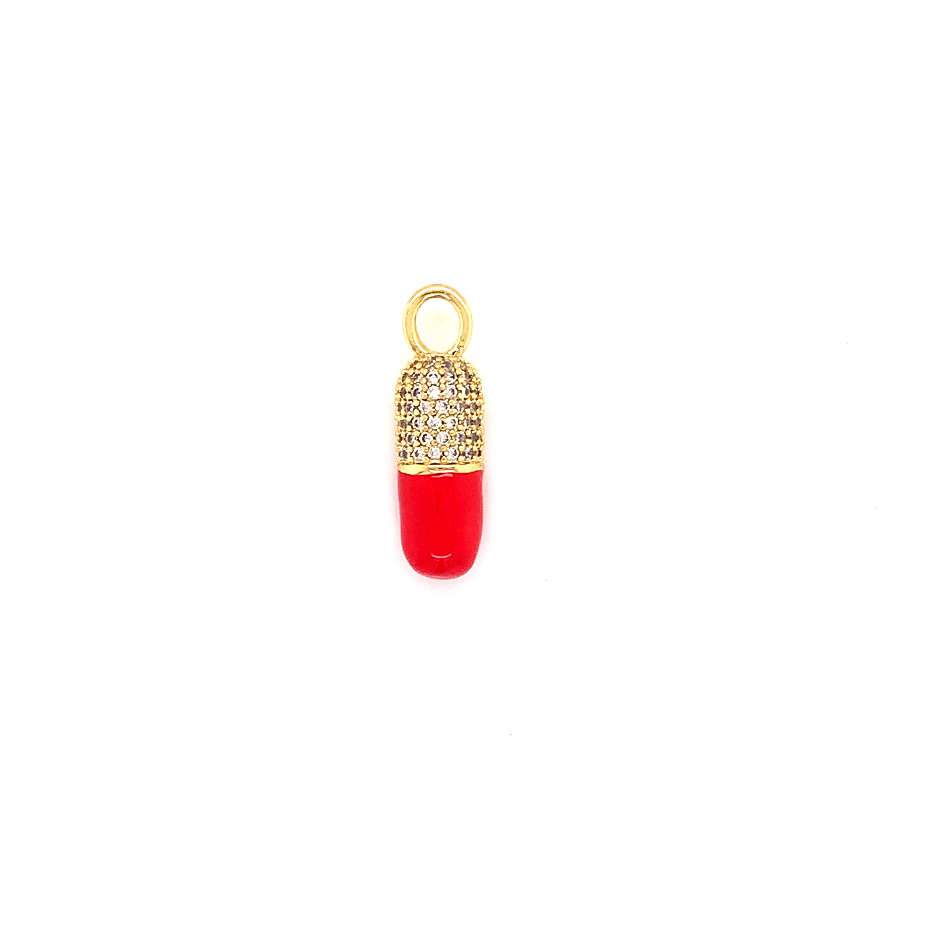 CZ Red Enamel Pill Charm - Gold Plated