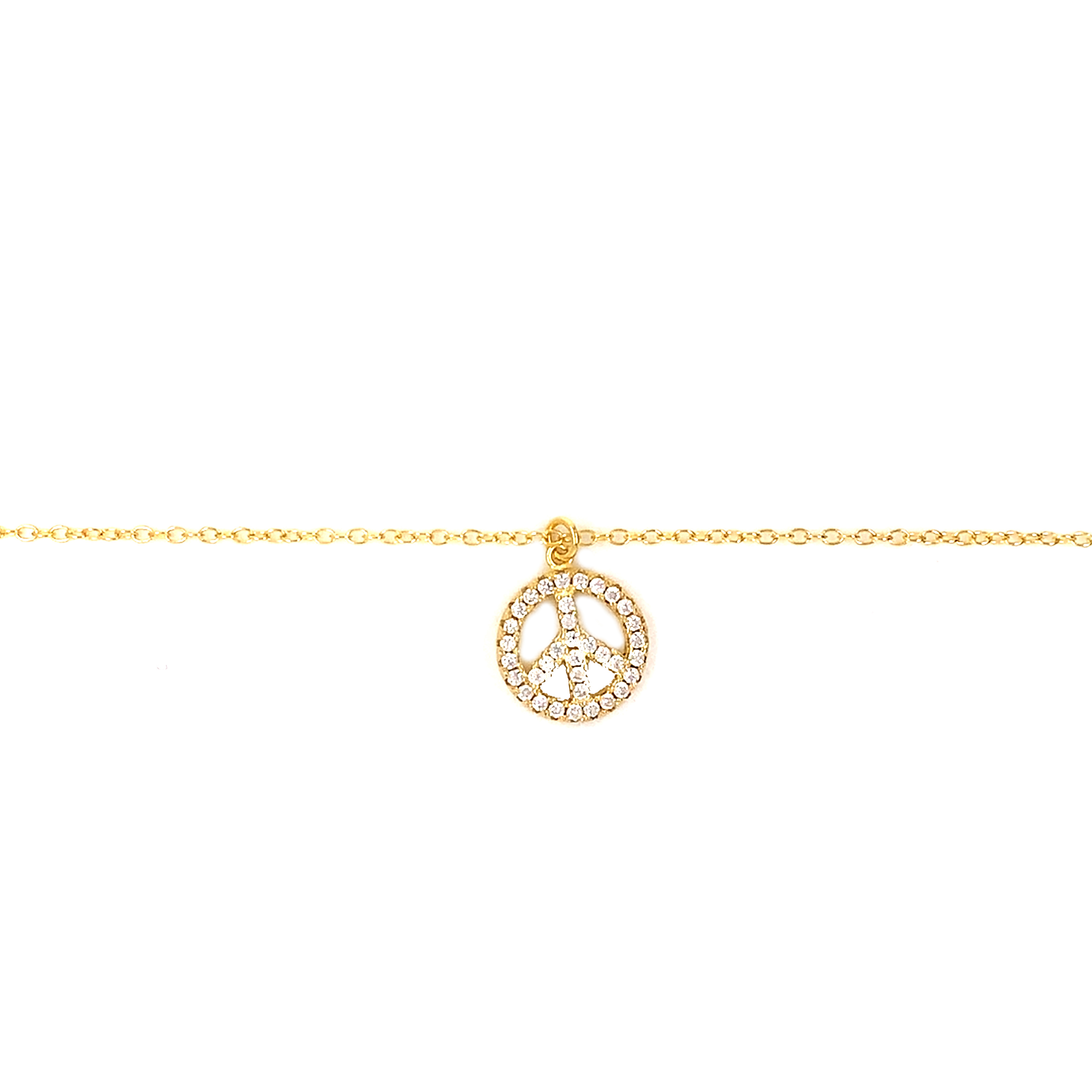CZ Peace Sign Necklace - Gold Plated