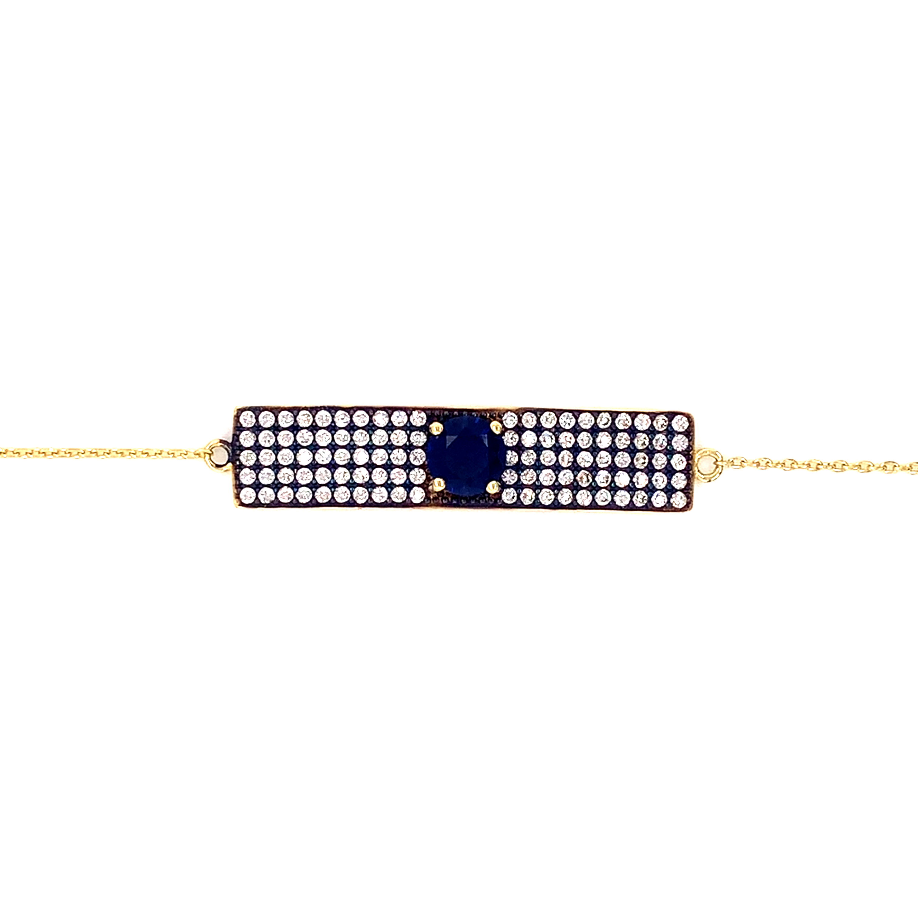 CZ Bar With Blue Stone Necklace - Gold Plated