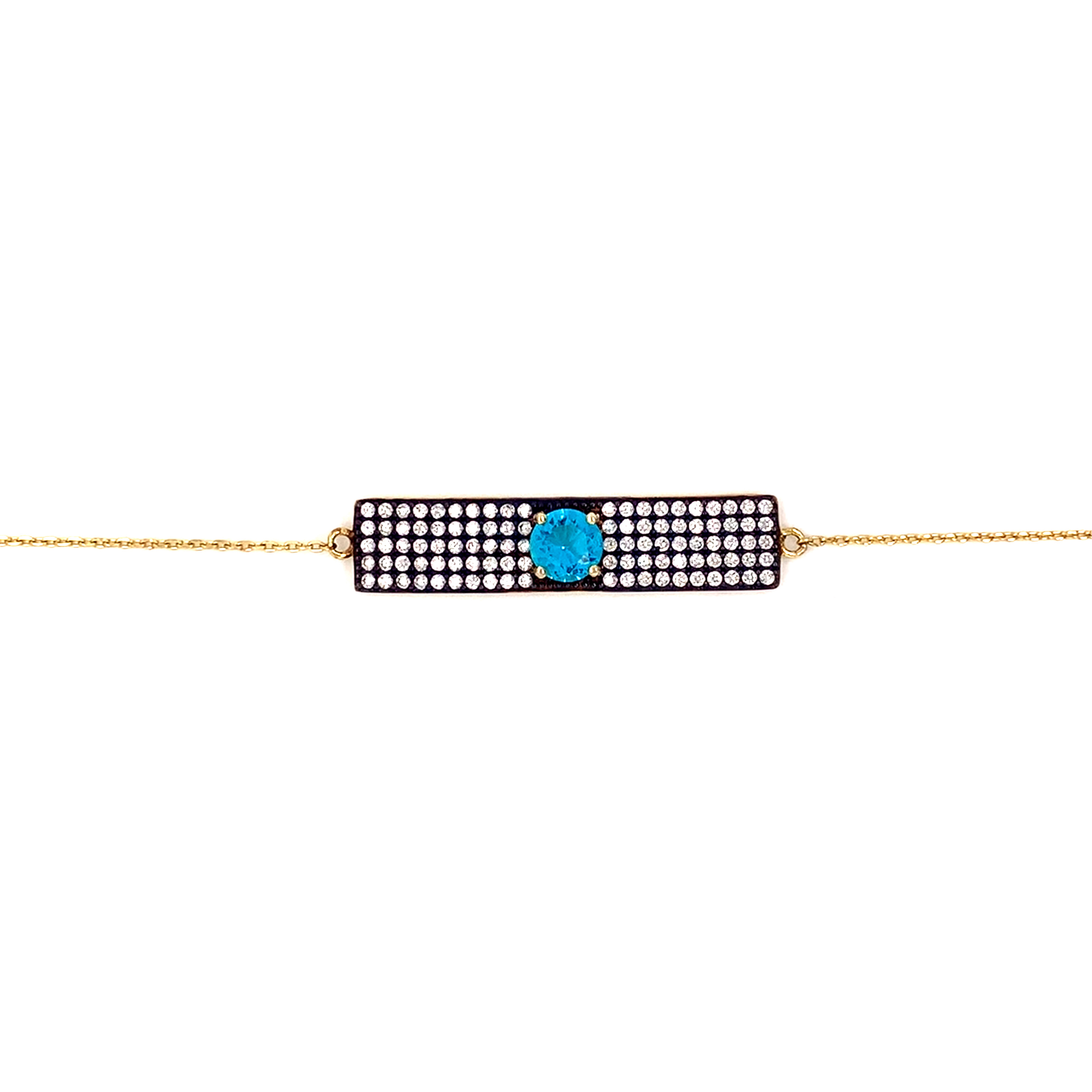 CZ Bar With Light Blue Stone Necklace - Gold Plated