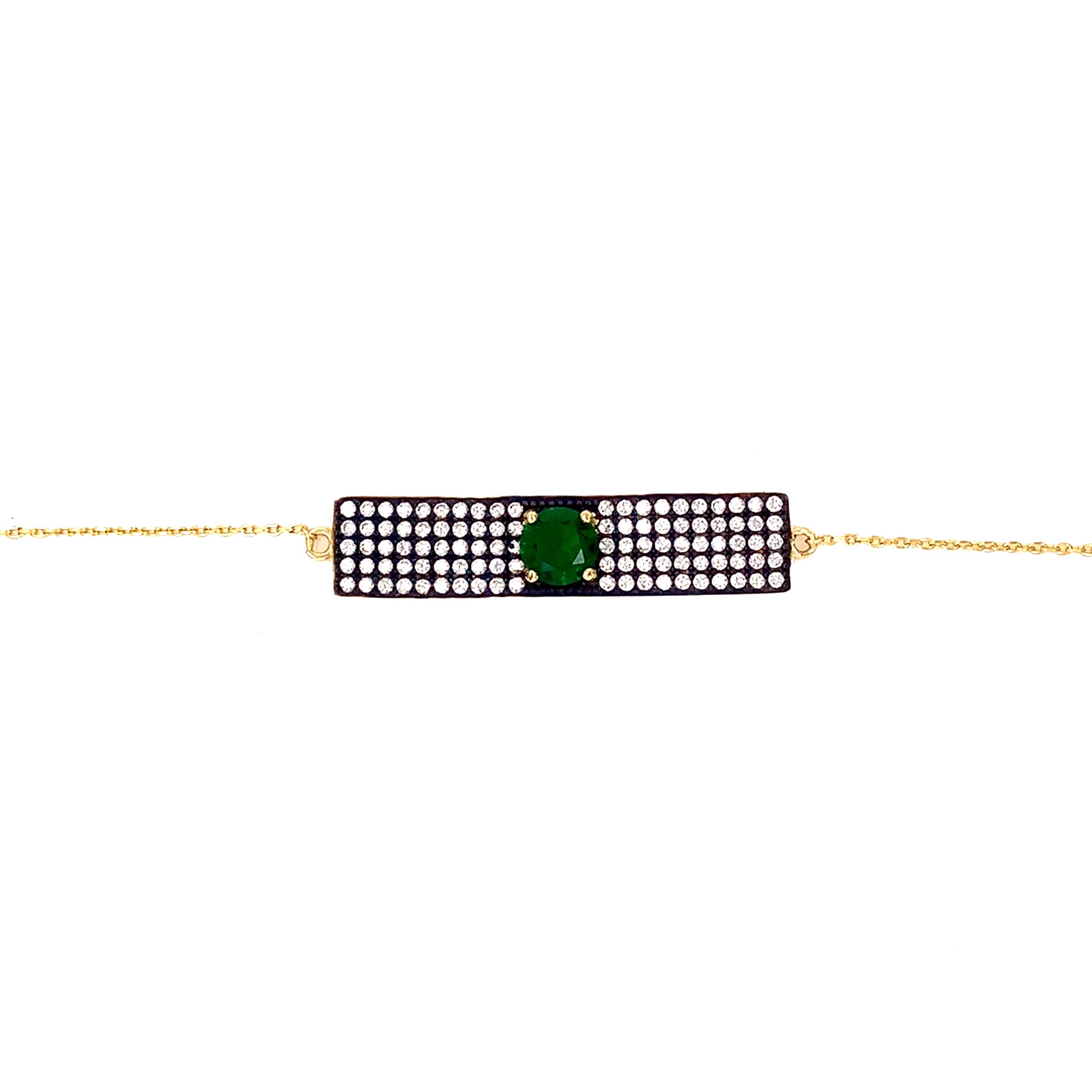 CZ Bar With Emerald Green Stone Necklace - Gold Plated