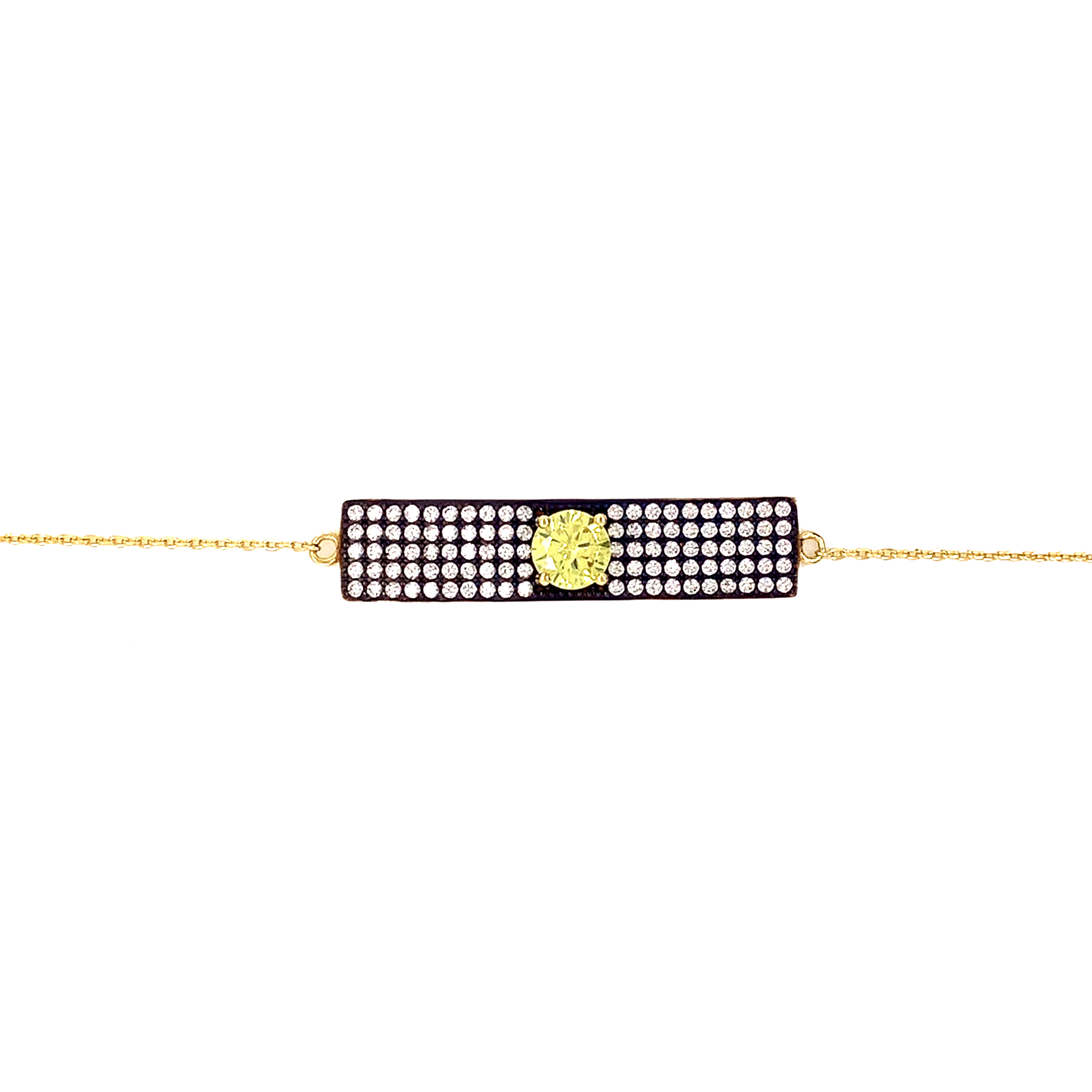 CZ Bar With Yellow Stone Necklace - Gold Plated