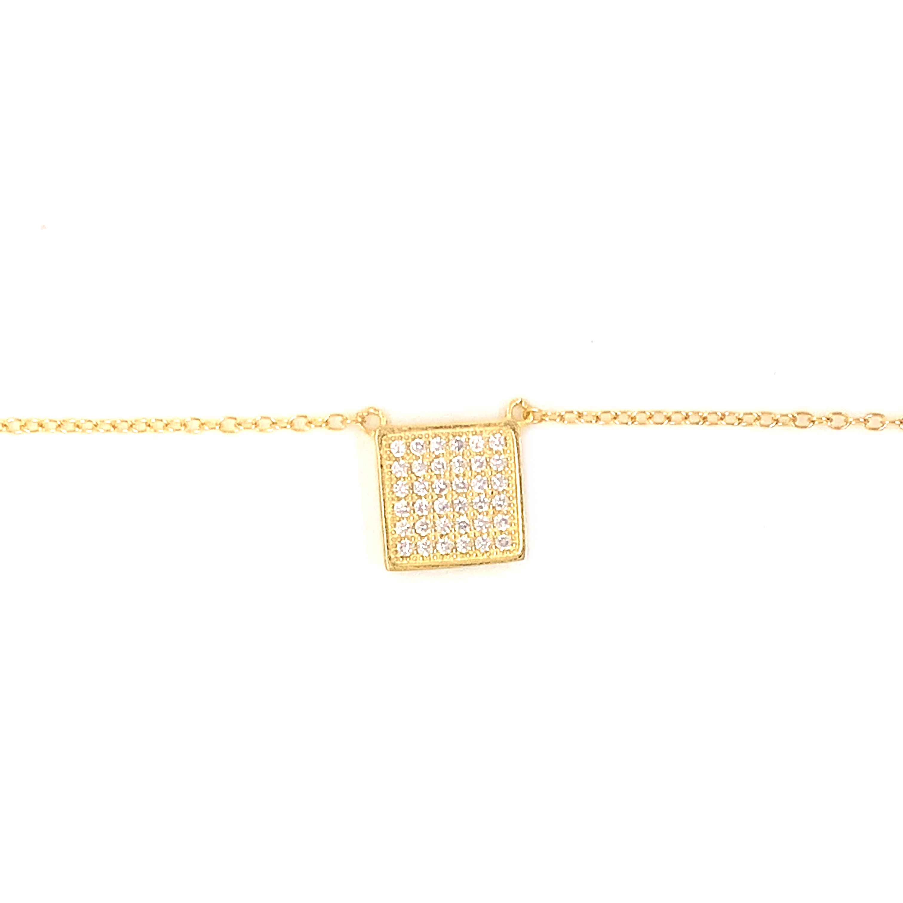 CZ Square Necklace - Gold Plated