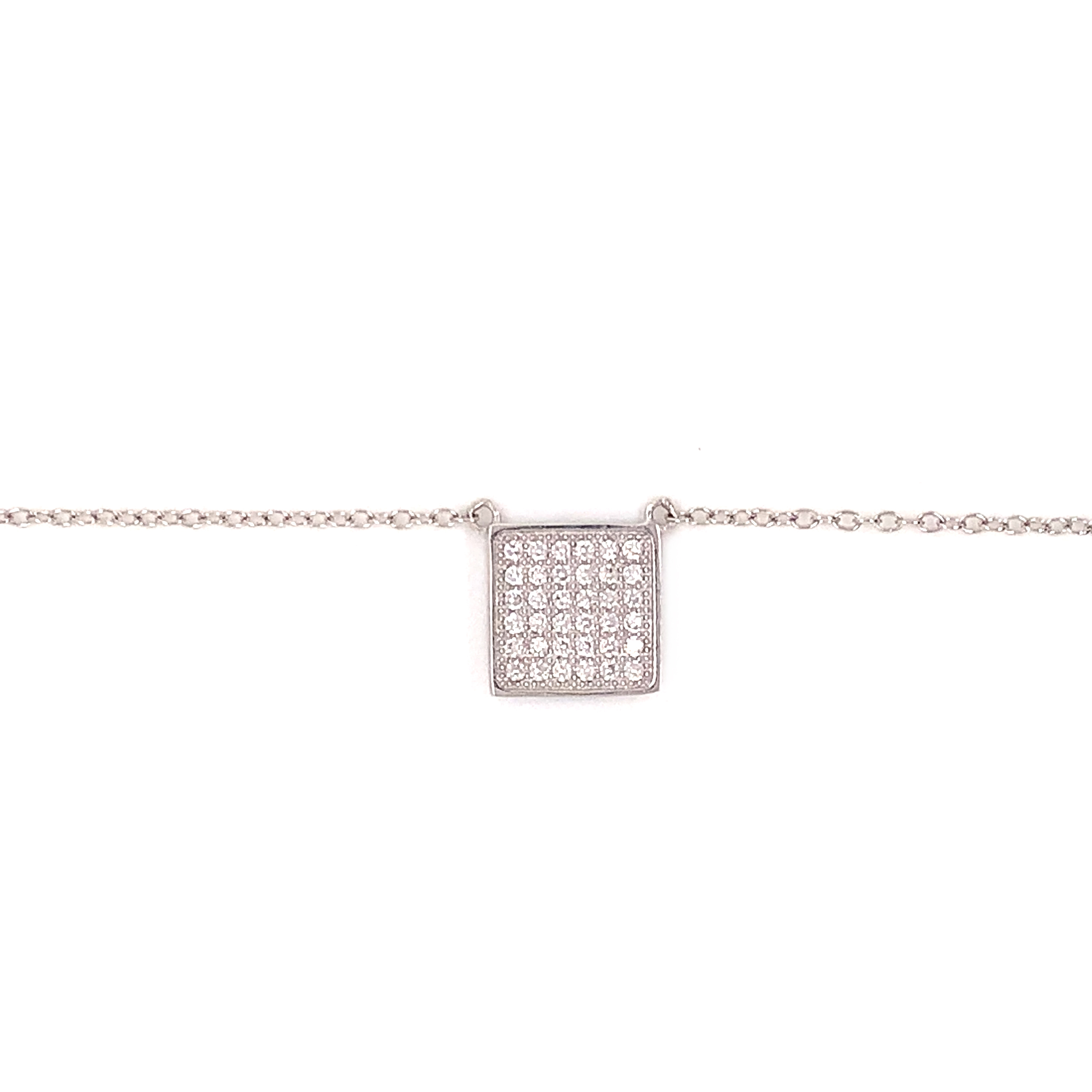 CZ Square Necklace - Sterling Silver