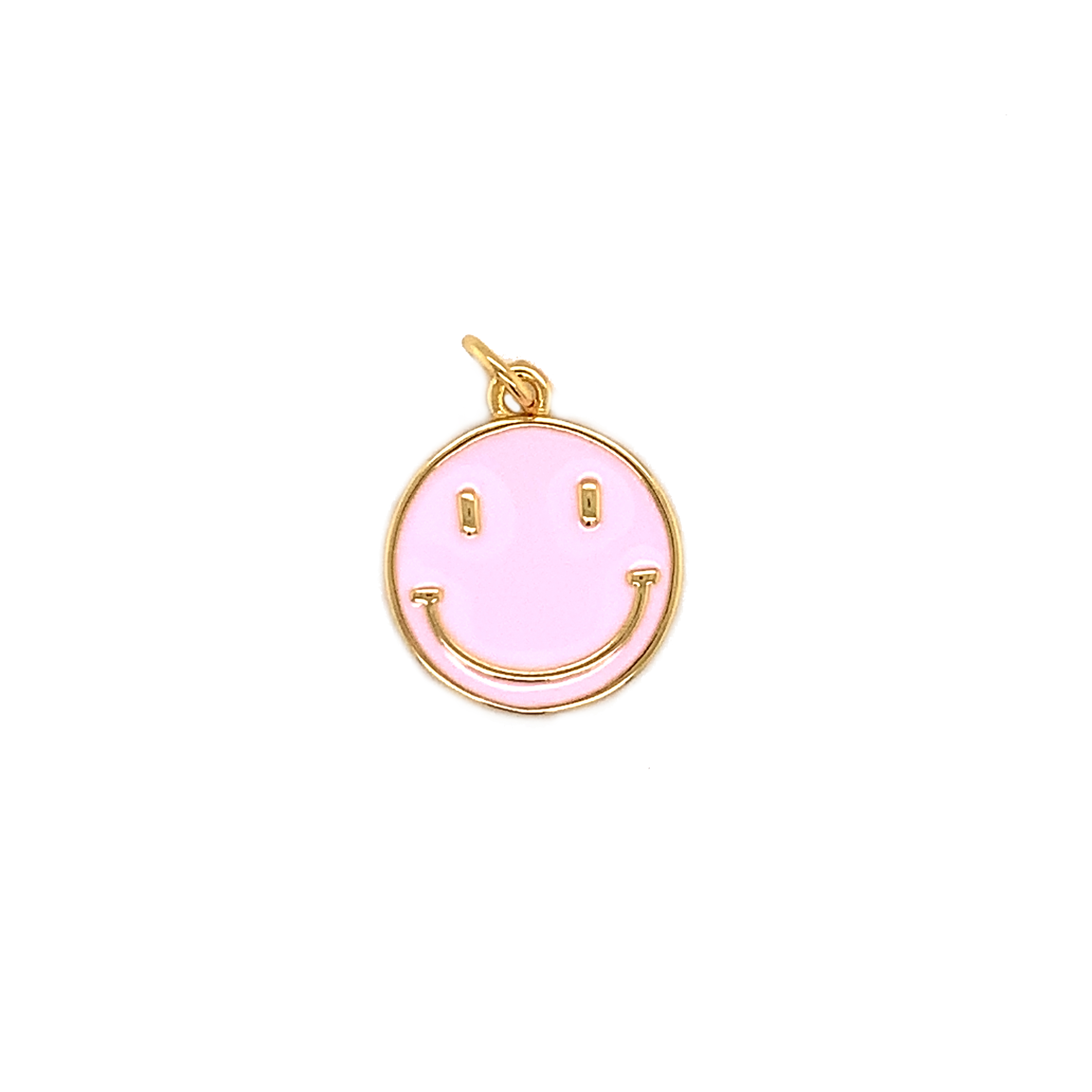 Pink Enamel Smiley Charm - Gold Plated