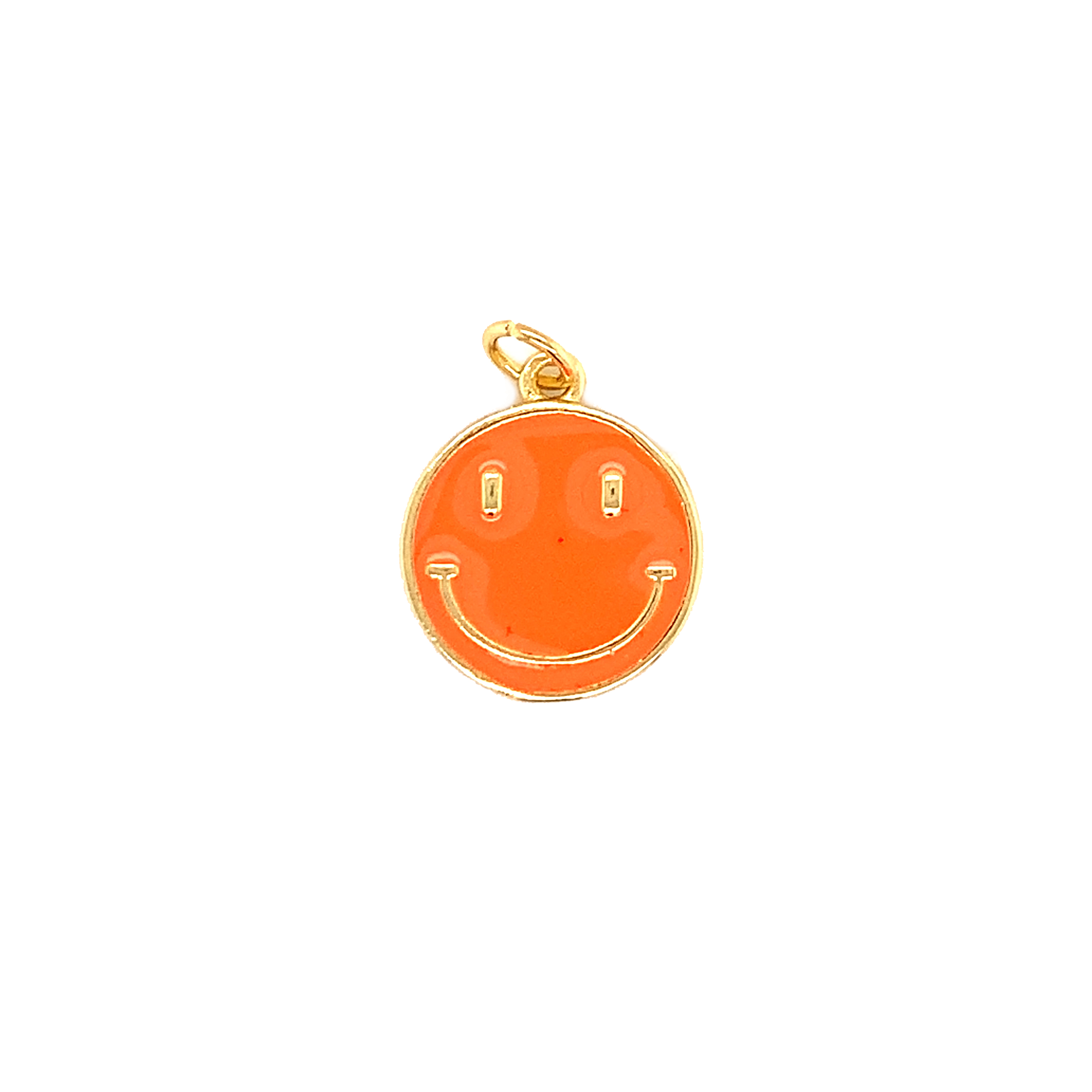Orange Enamel Smiley Charm - Gold Plated