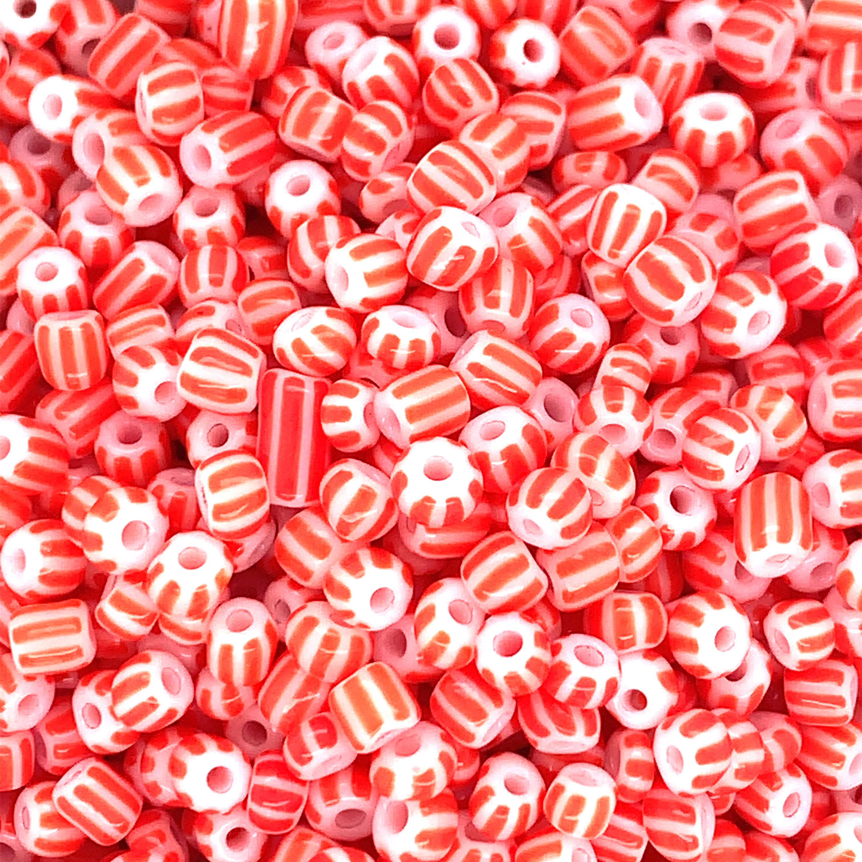 4mm Striped Red & White Seed Beads