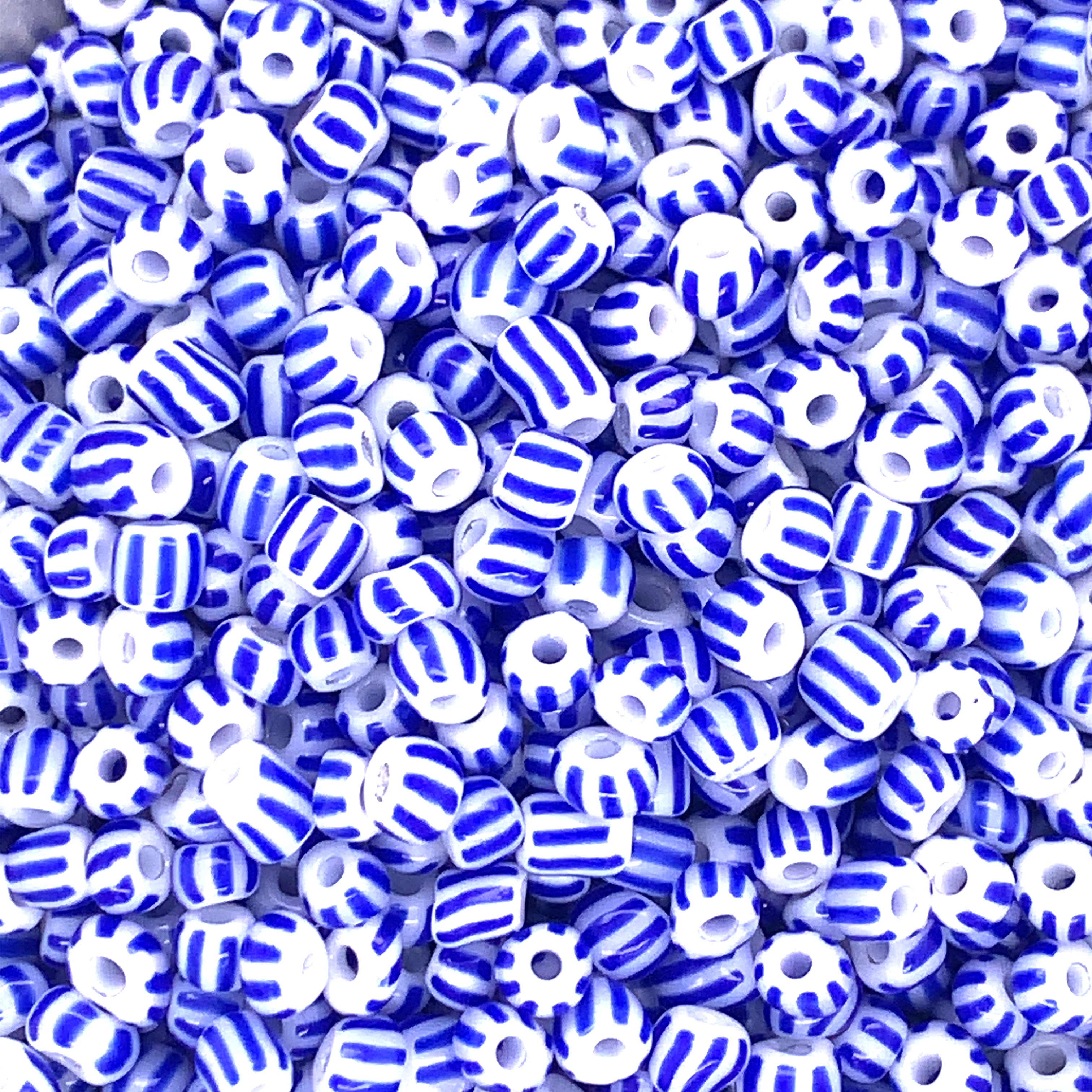 4mm Striped Blue & White Seed Beads