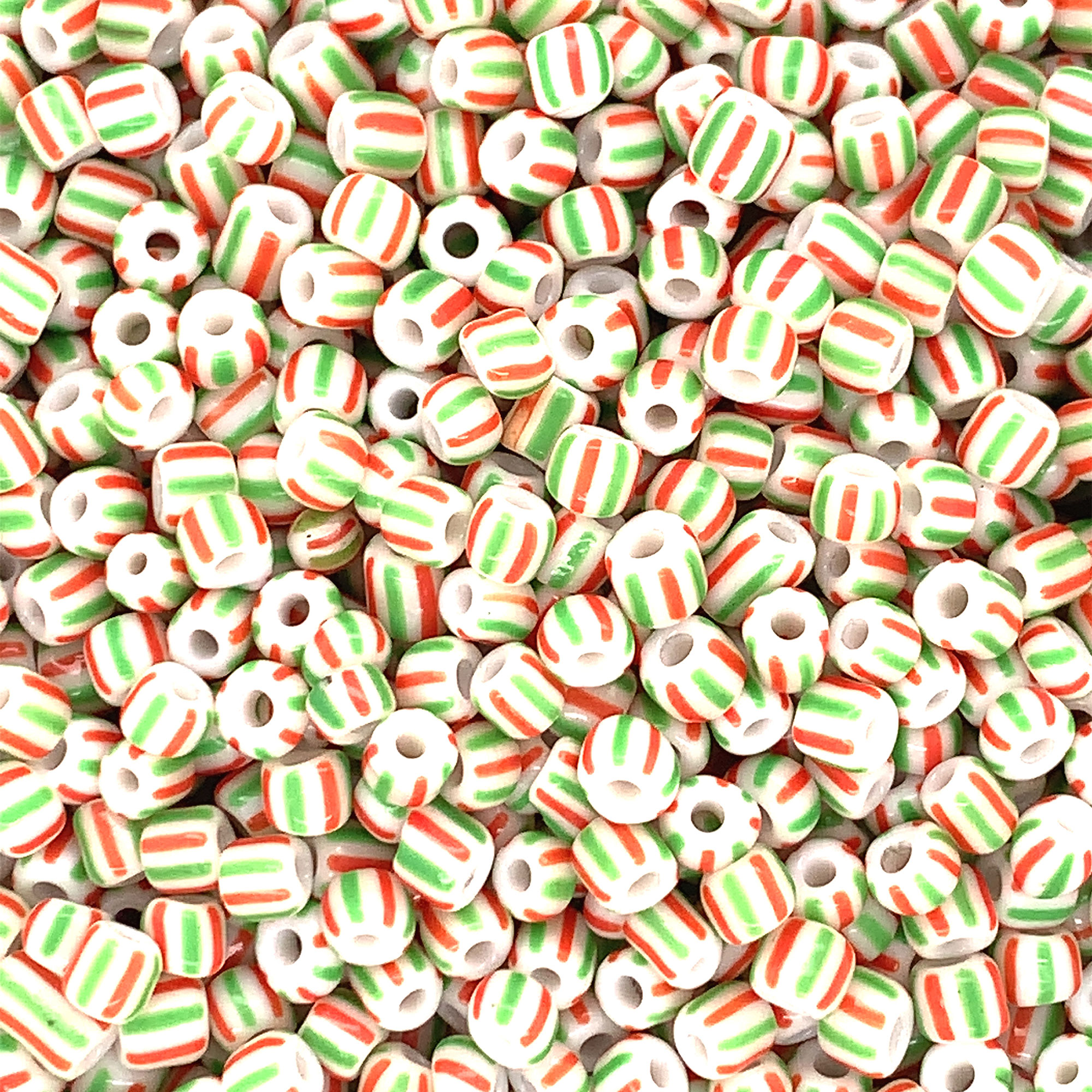 4mm Striped Red & Green Seed Beads