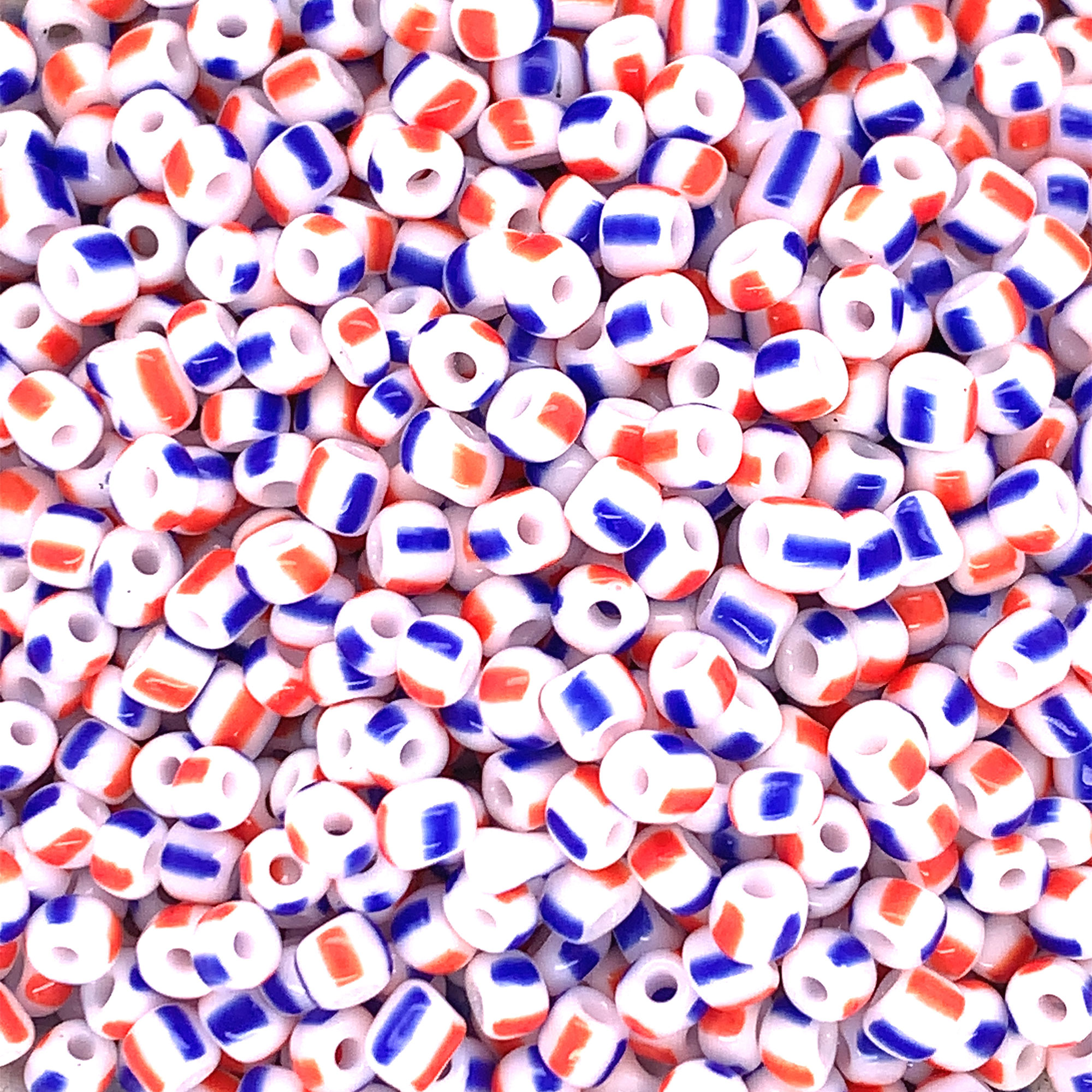 4mm Striped Red & Blue Seed Beads