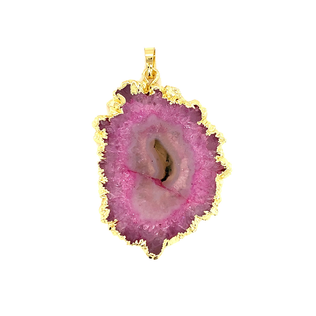 Pink Agate Slice Pendant - Gold Plated