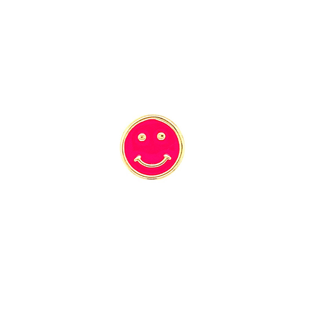 Neon Pink Enamel Smiley Bead - Gold Plated