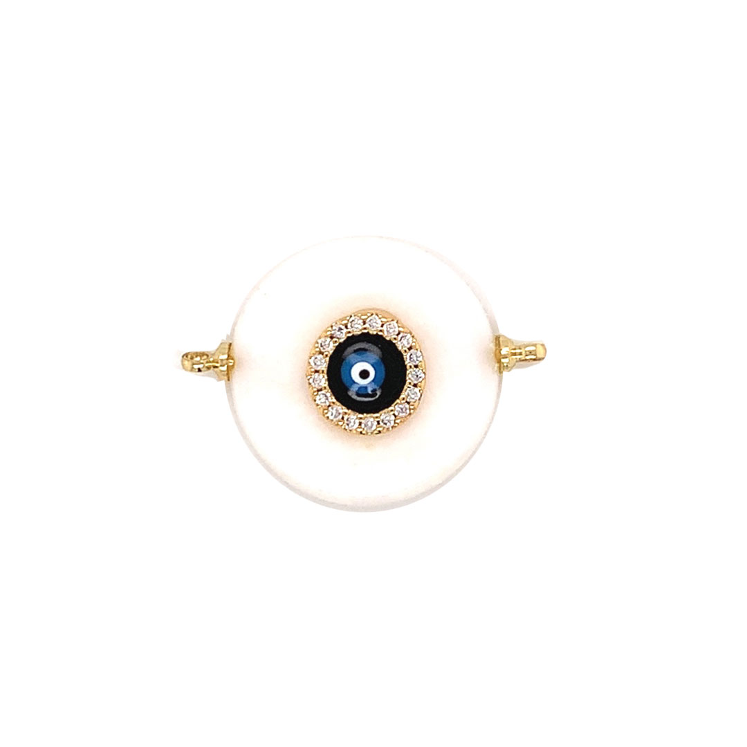 CZ Evil Eye Pearl Connector - Gold Plated
