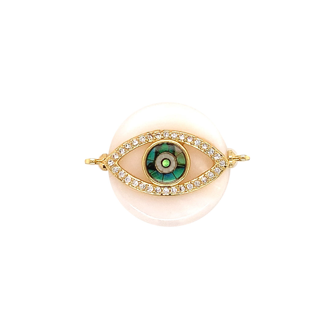 CZ Evil Eye Pearl Connector - Gold Plated