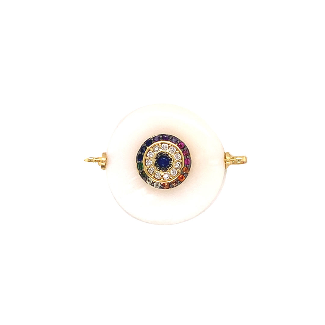 Rainbow CZ Evil Eye Pearl Connector - Gold Plated