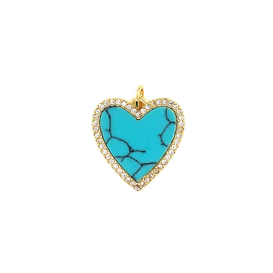 Turquoise Heart Charm - Gold Plated