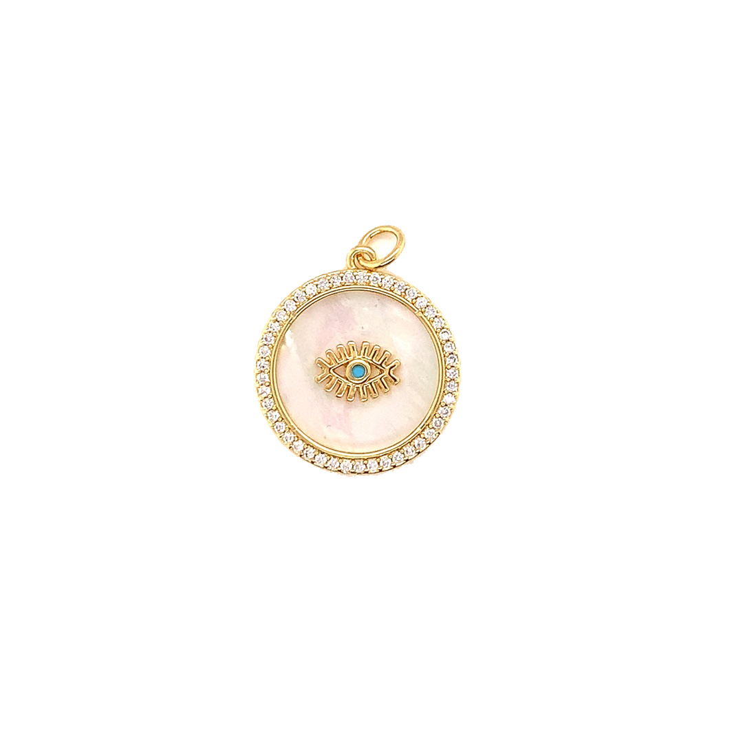 Shell Pearl Evil Eye Pendant - Gold Plated