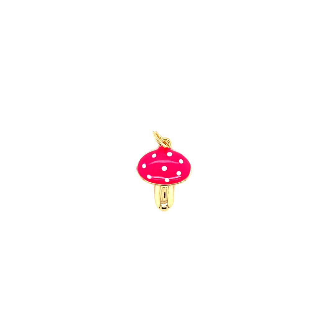 Pink Enamel Mushroom Charm - Gold Plated