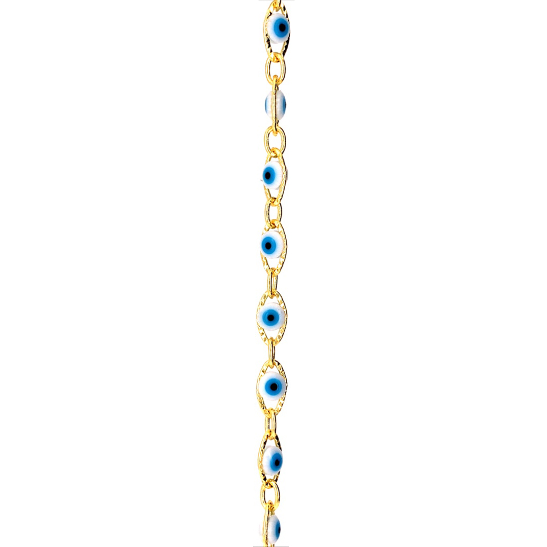 6mm White Evil Eye Chain - Gold Plated - Price Per Foot