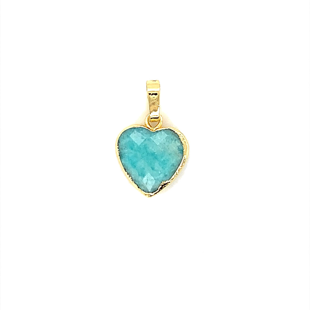 Green Amazonite Heart Pendant - Gold Plated