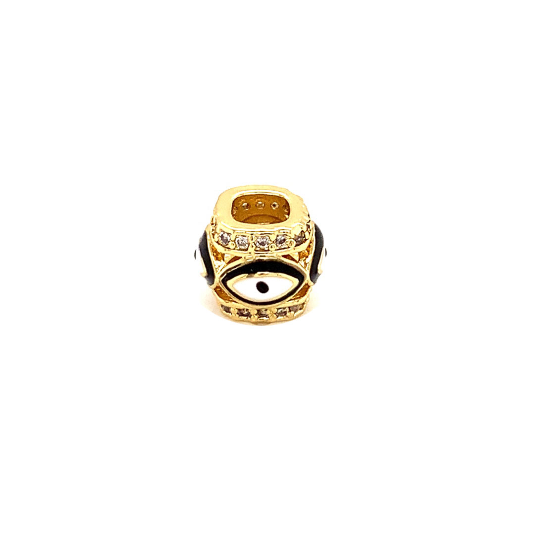 10mm Black Enamel CZ Evil Eye Spacer - Gold Plated