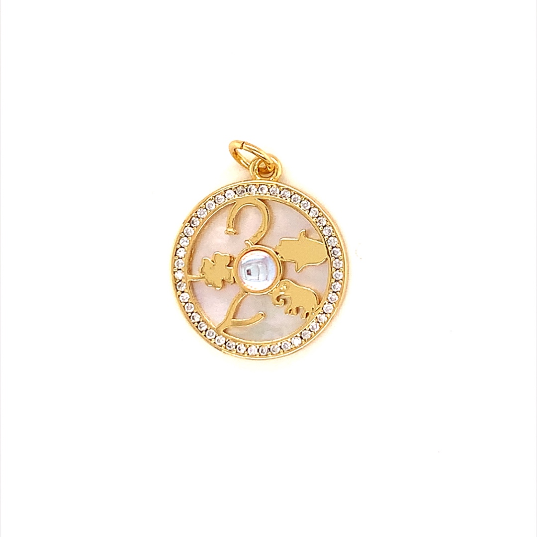 Shell Pearl CZ Lucky Charm Pendant - Gold Plated