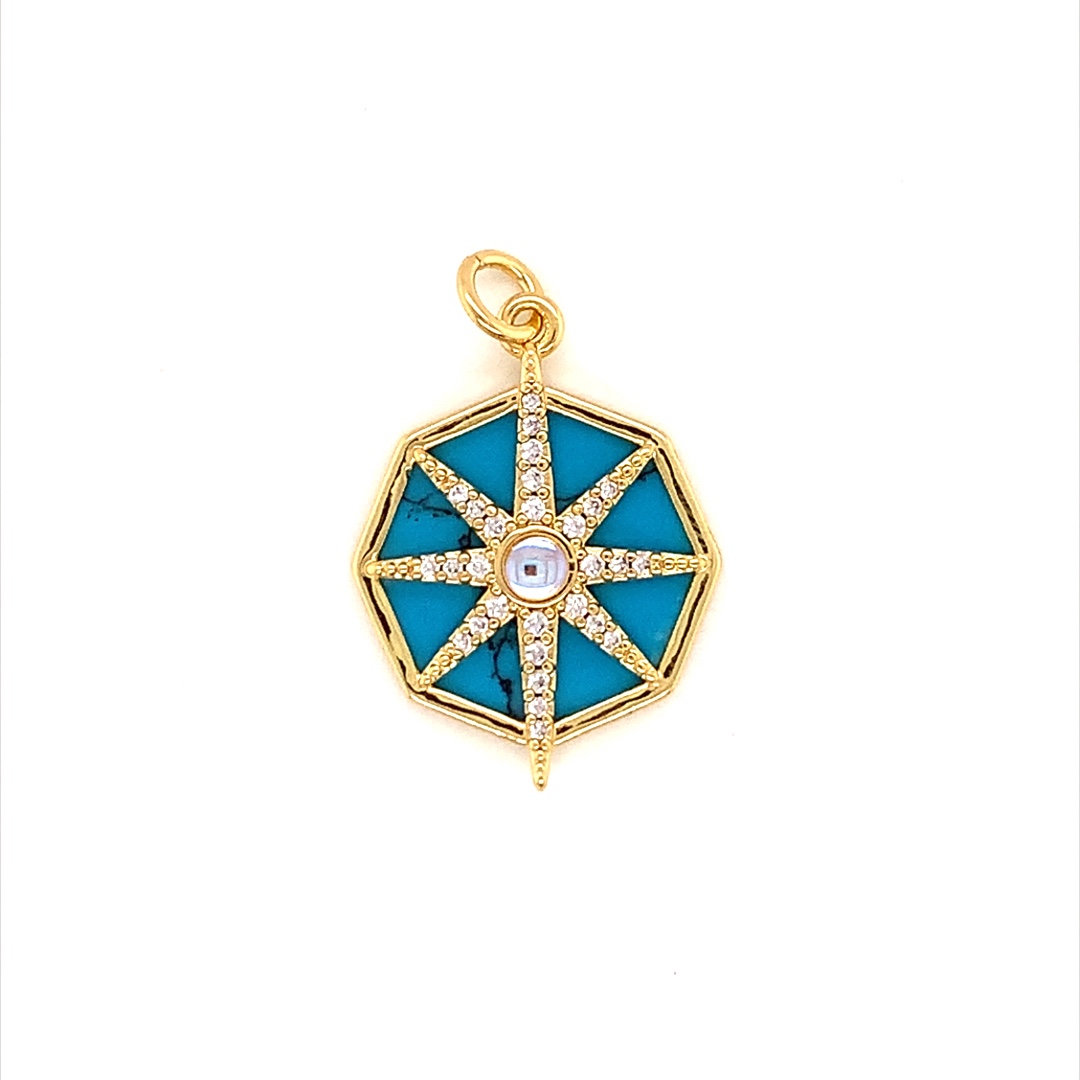 Turquoise CZ Star Pendant - Gold Plated