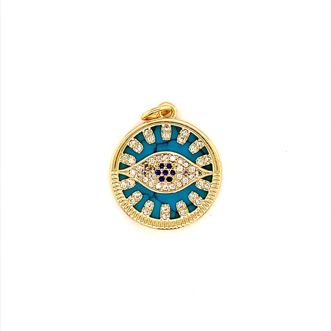 Turquoise CZ Evil Eye Pendant - Gold Plated