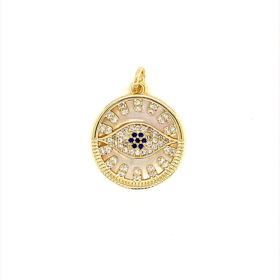 Shell Pearl CZ Evil Eye Pendant - Gold Plated