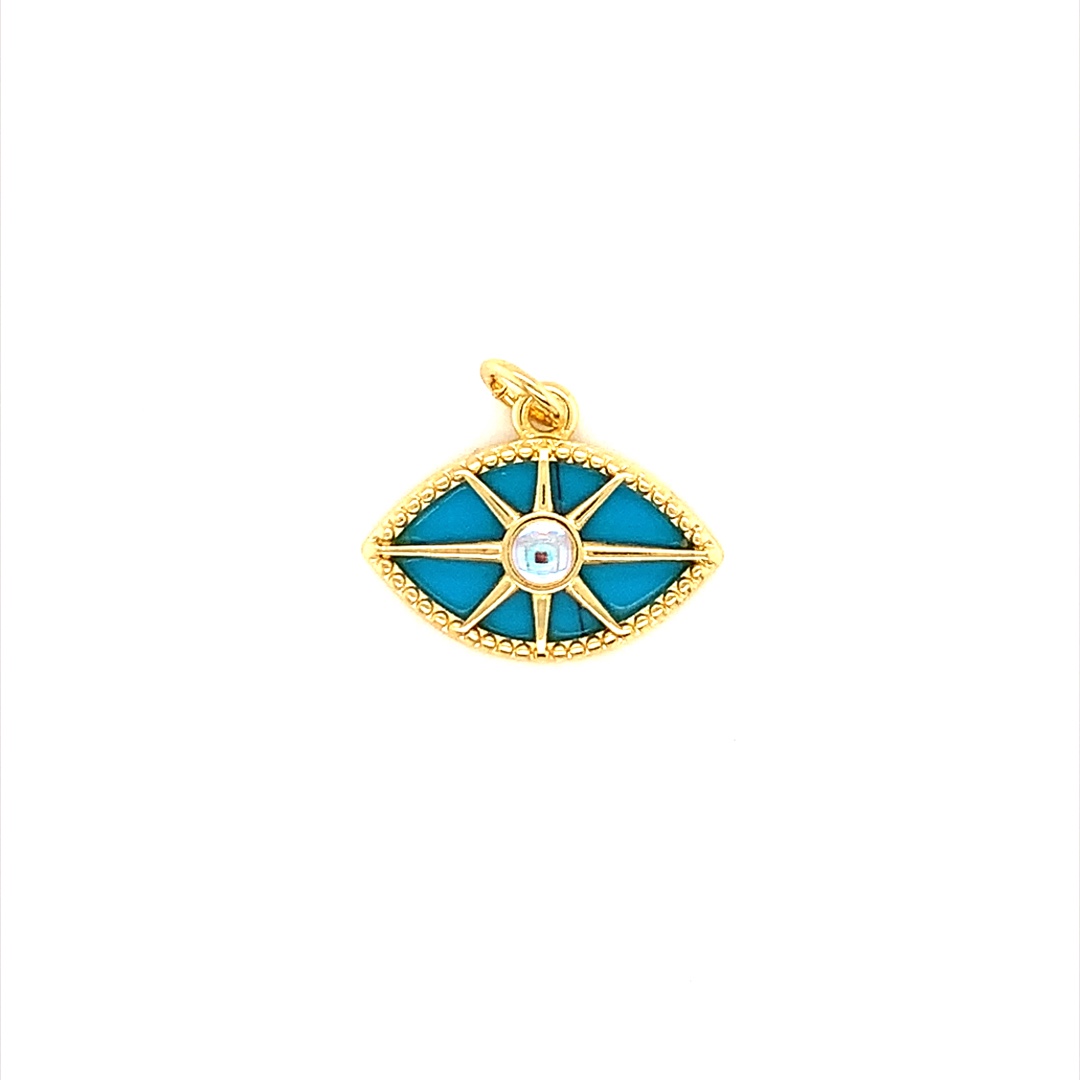 Turquoise Pearl Evil Eye Charm - Gold Plated