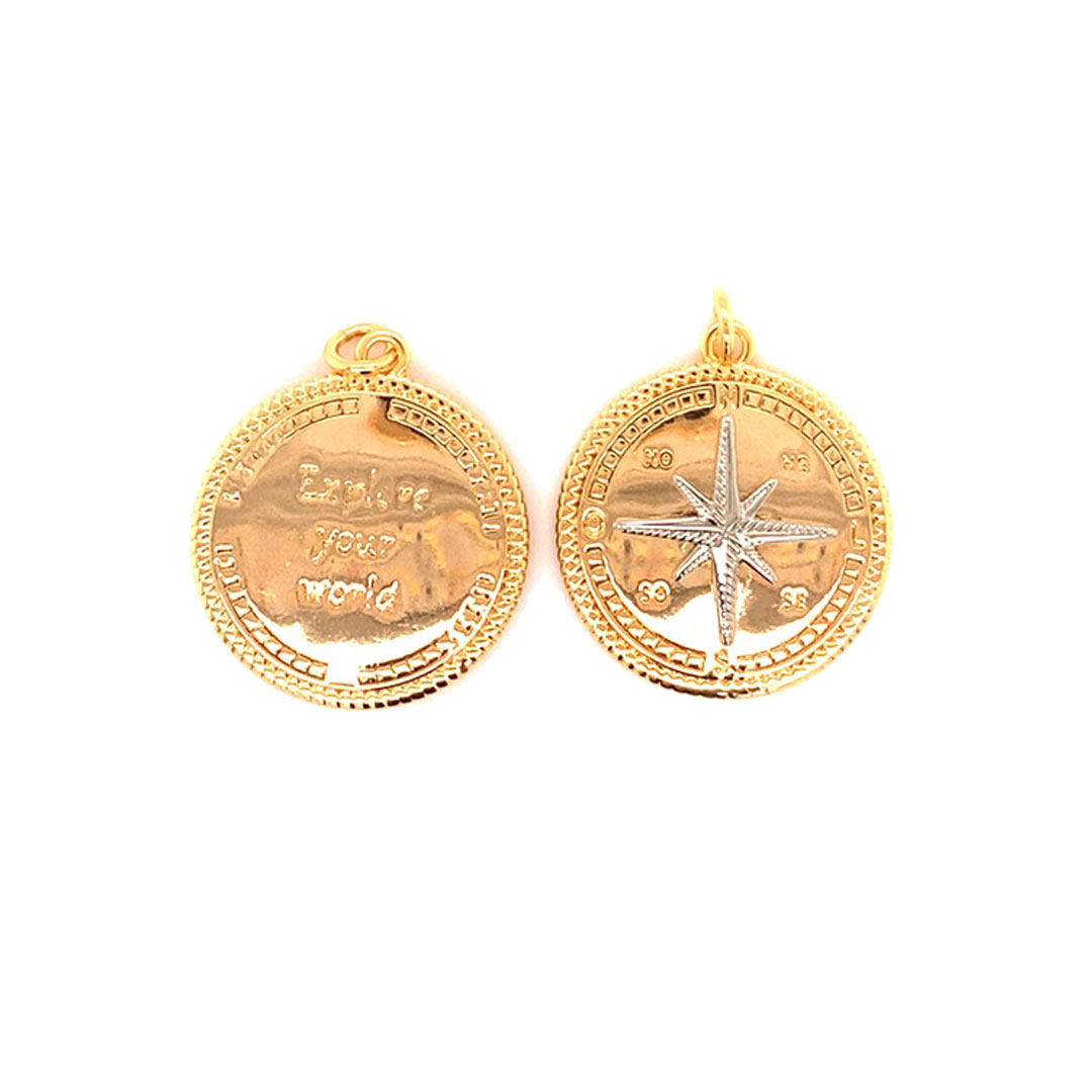Two Tone Compass Charm - Gold Filled