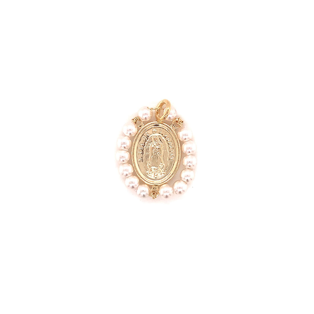 Our Lady of Guadalupe Pearl Charm - Gold Filled