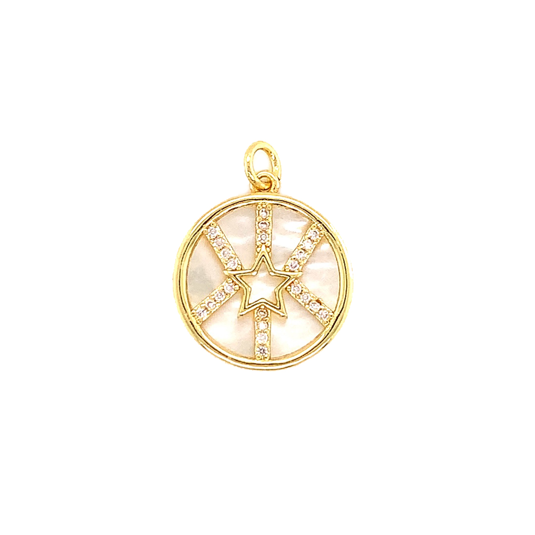 Shell Pearl CZ Star Pendant - Gold Plated