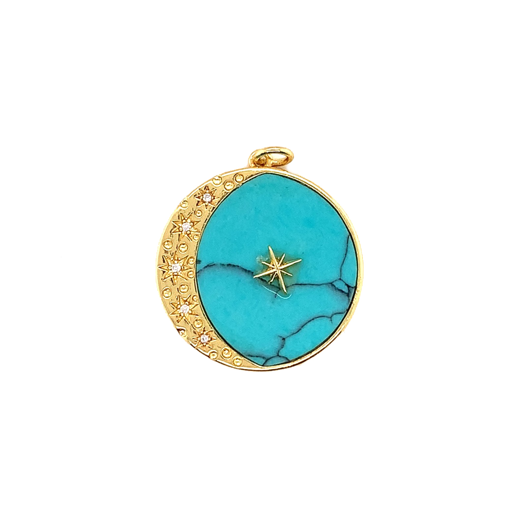 Turqouise Pearl CZ Moon Pendant - Gold Plated