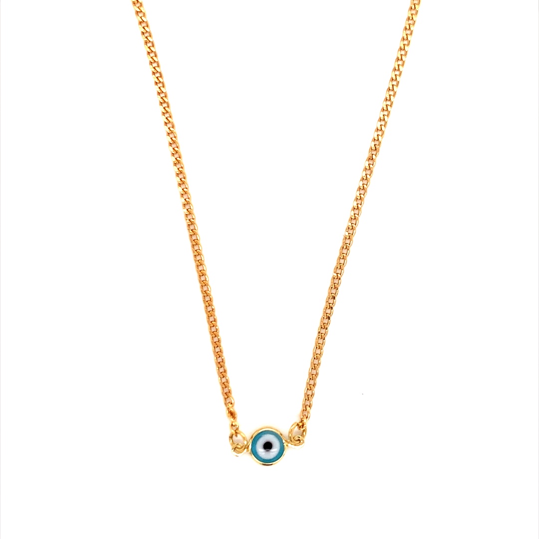 Light Blue Evil Eye Curb Chain Necklace - Gold Filled