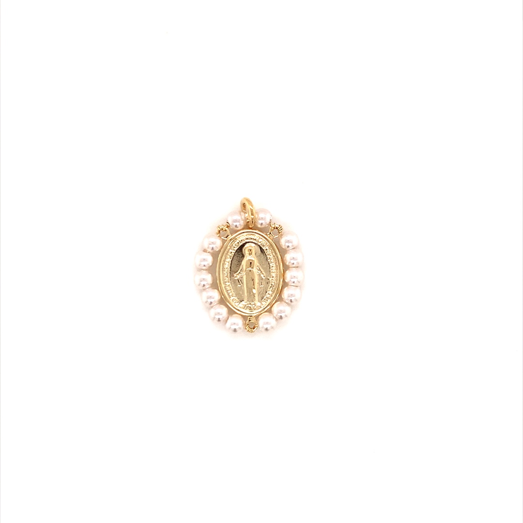 Virgin Mary Pearl Charm - Gold Filled