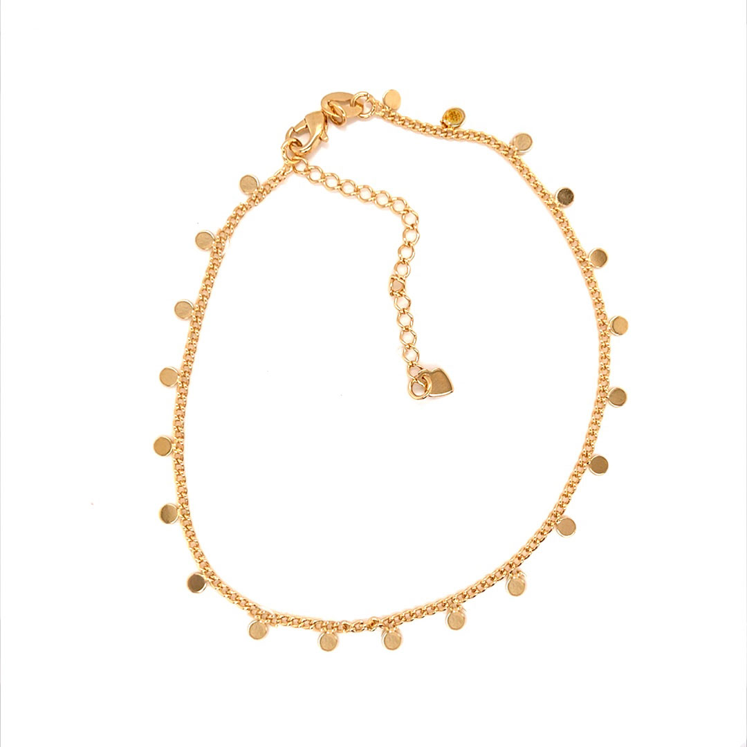 Curb Chain Anklet with Dangling Discs - Gold Filled