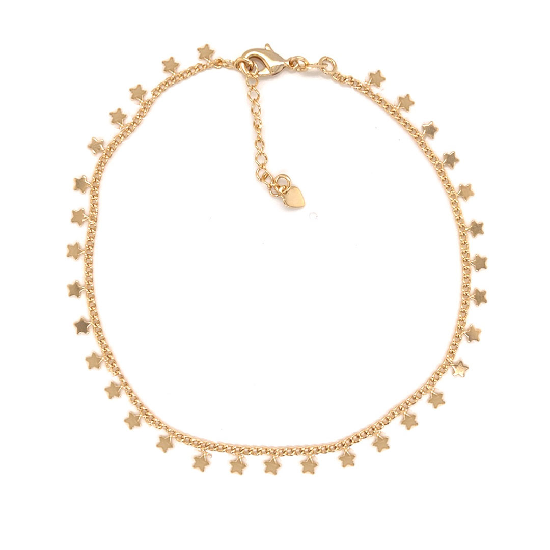 Curb Chain Anklet with Dangling Stars - Gold Filled