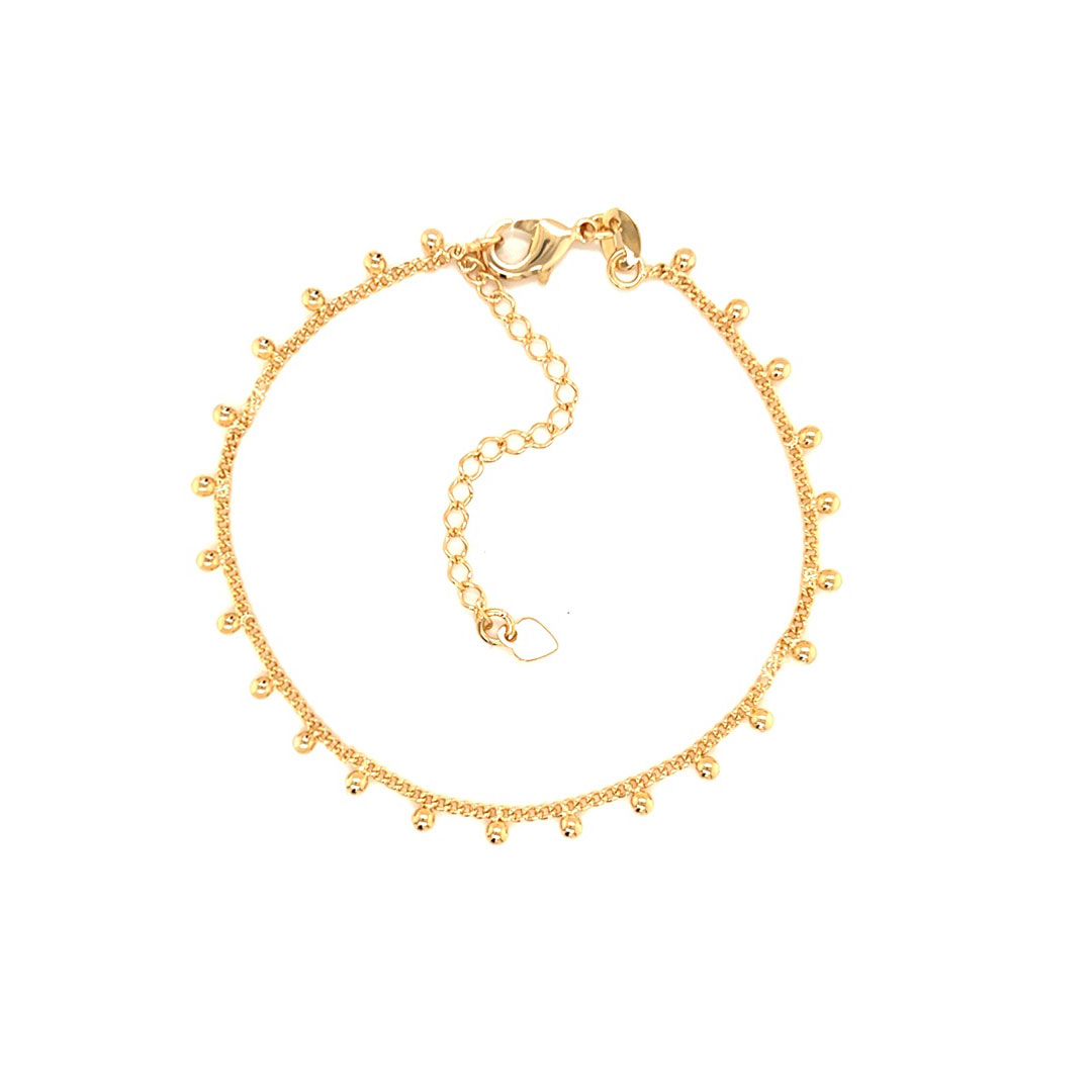 Curb Chain Bracelet with Dangling Beads - Gold Filled