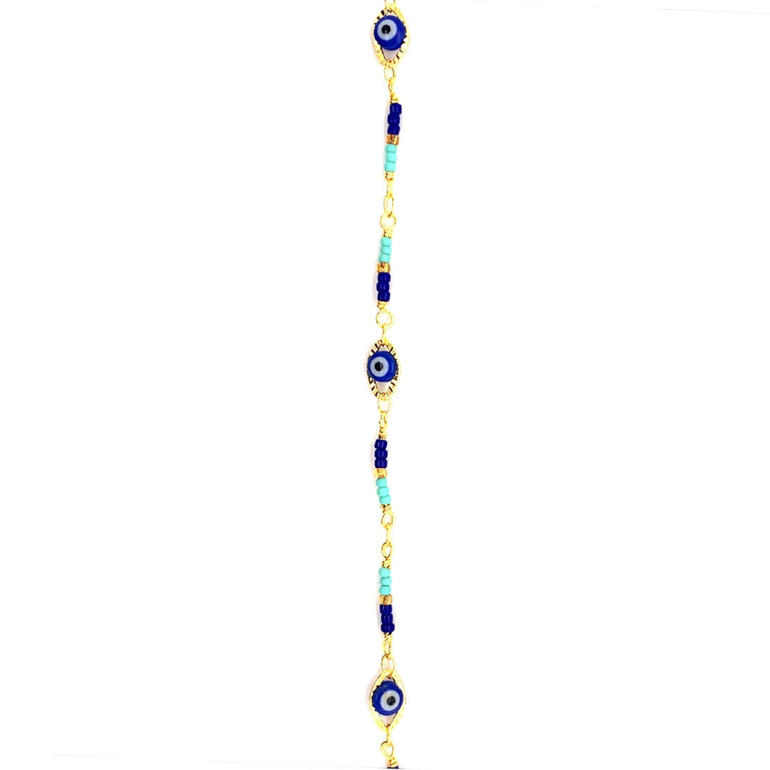 6mm Blue Evil Eye Chain - Gold Plated - Price Per Foot