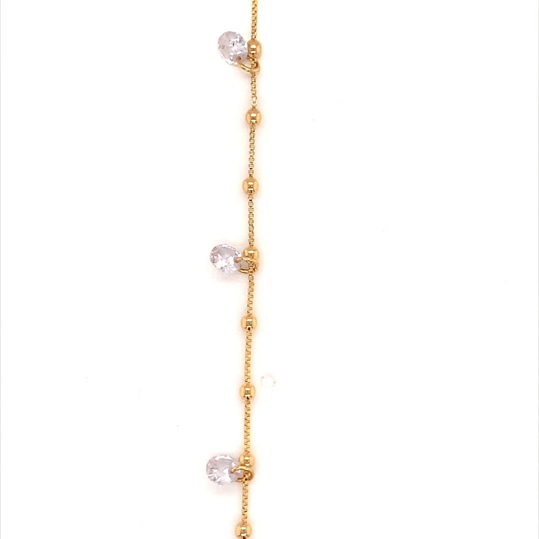 14" Box Ball Chain with Dangling Crystals - Gold Filled