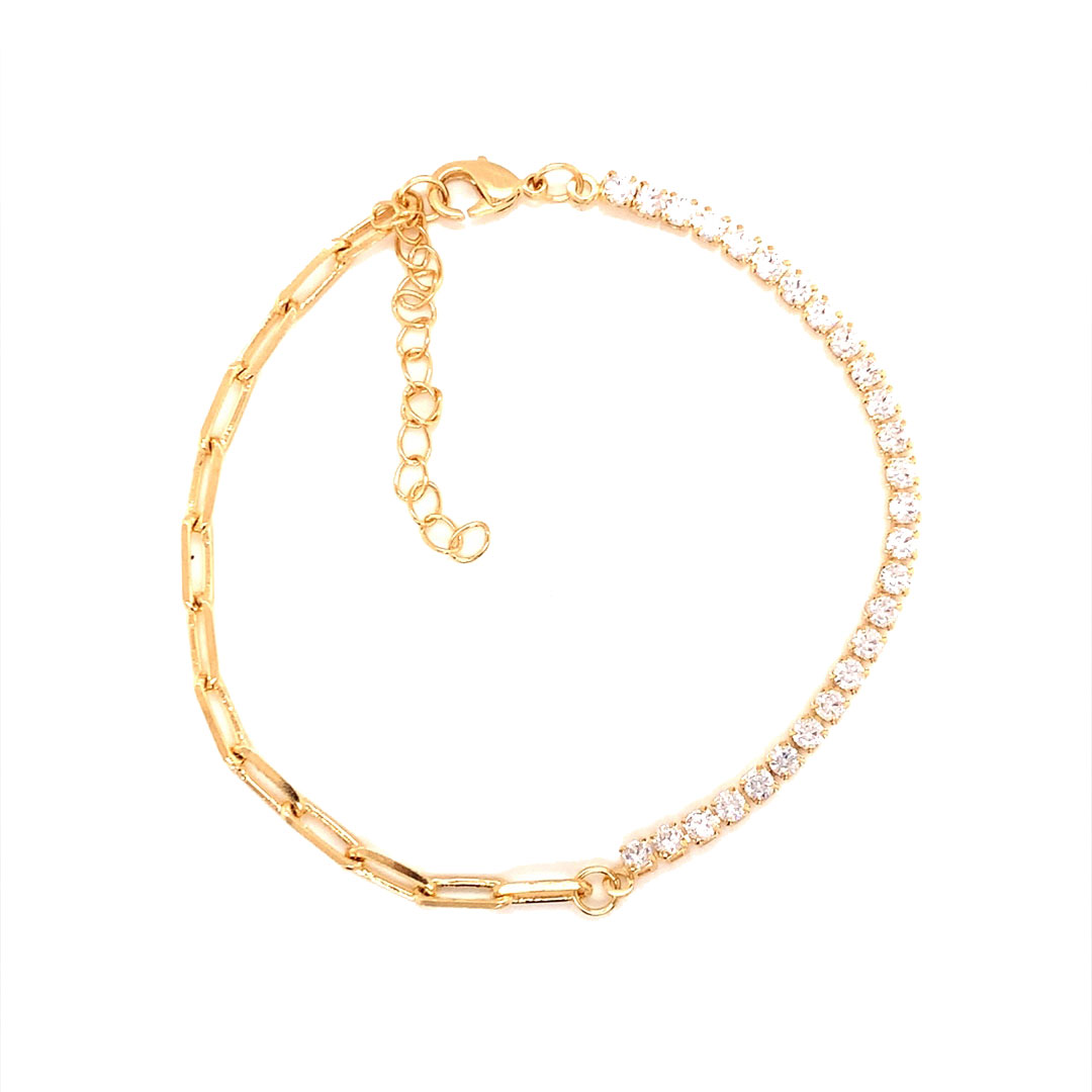 Tennis Paperclip Bracelet - Gold Filled