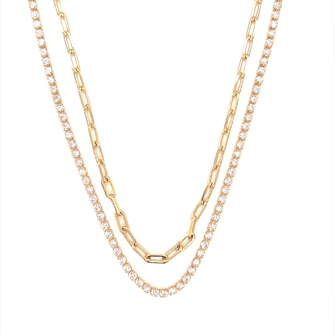 Layered Tennis Paperclip Necklace - Gold Filled