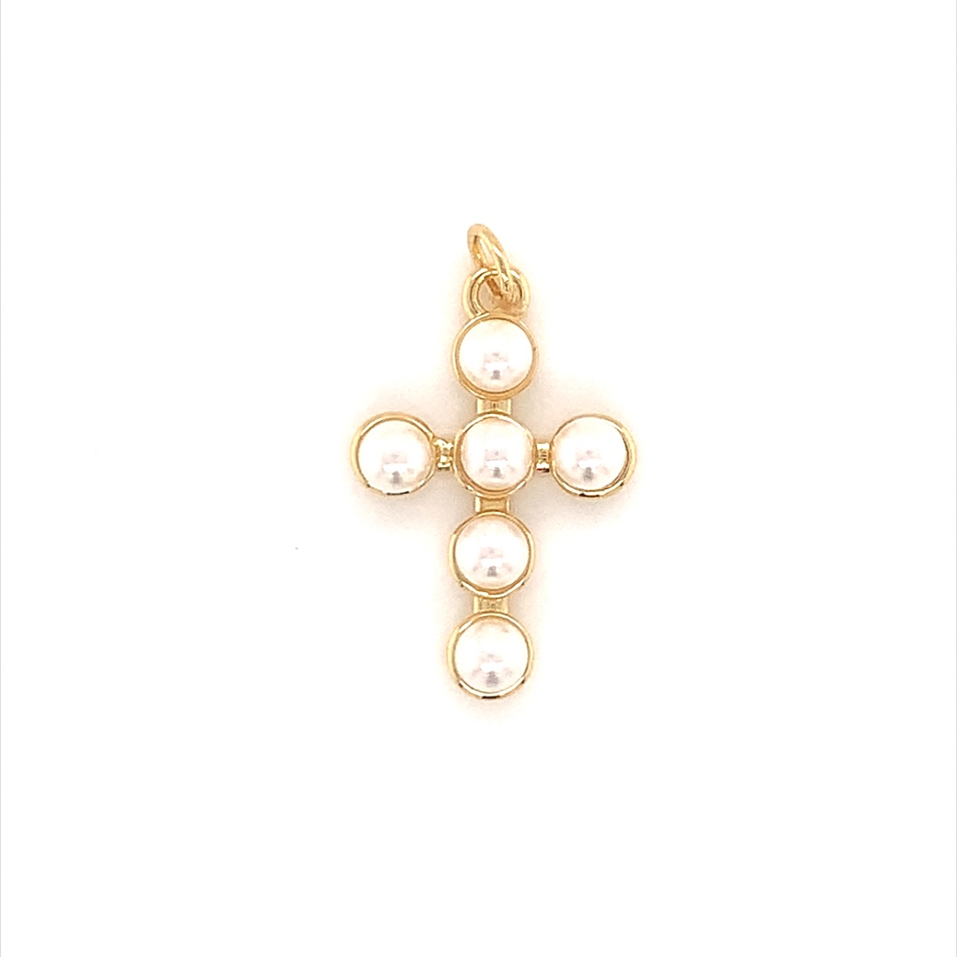 Pearl Cross Charm - Gold Plated